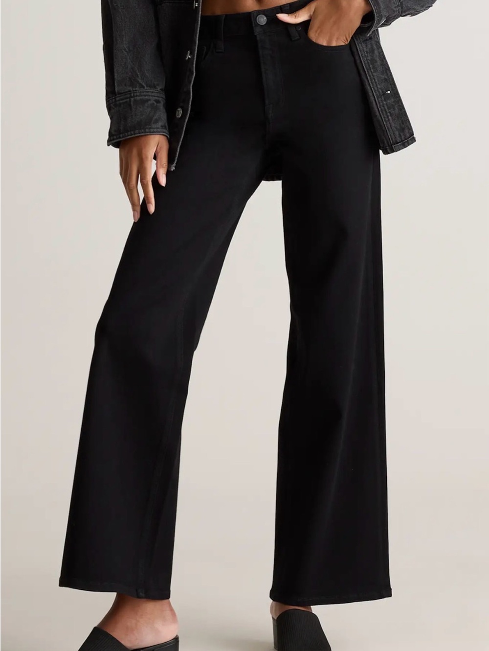Quince Women's Black Bella Stretch Wide Leg Jeans